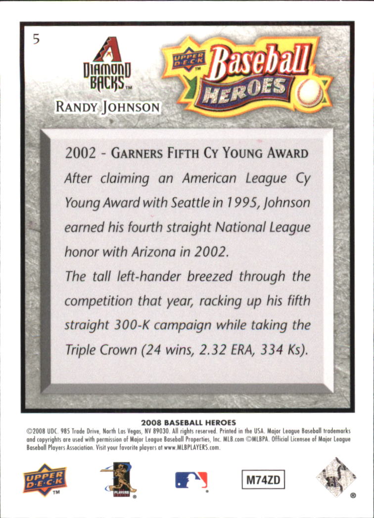 2008 Upper Deck Heroes Charcoal #5 Randy Johnson back image