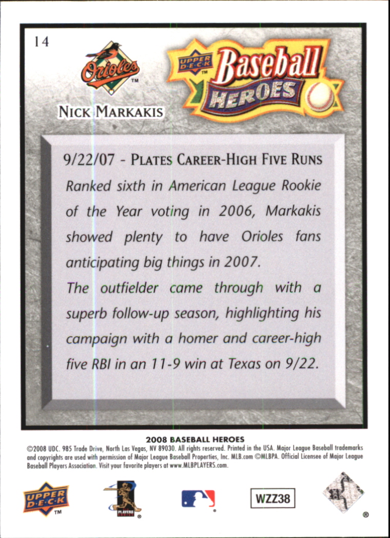 2008 Upper Deck Heroes Charcoal #14 Nick Markakis back image