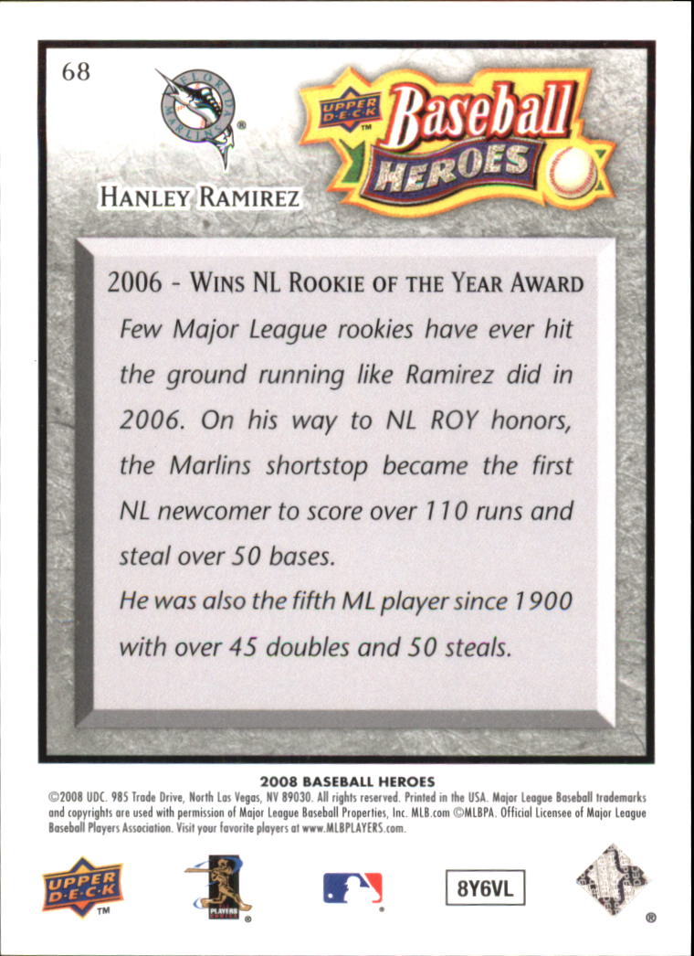 2008 Upper Deck Heroes Charcoal #68 Hanley Ramirez back image