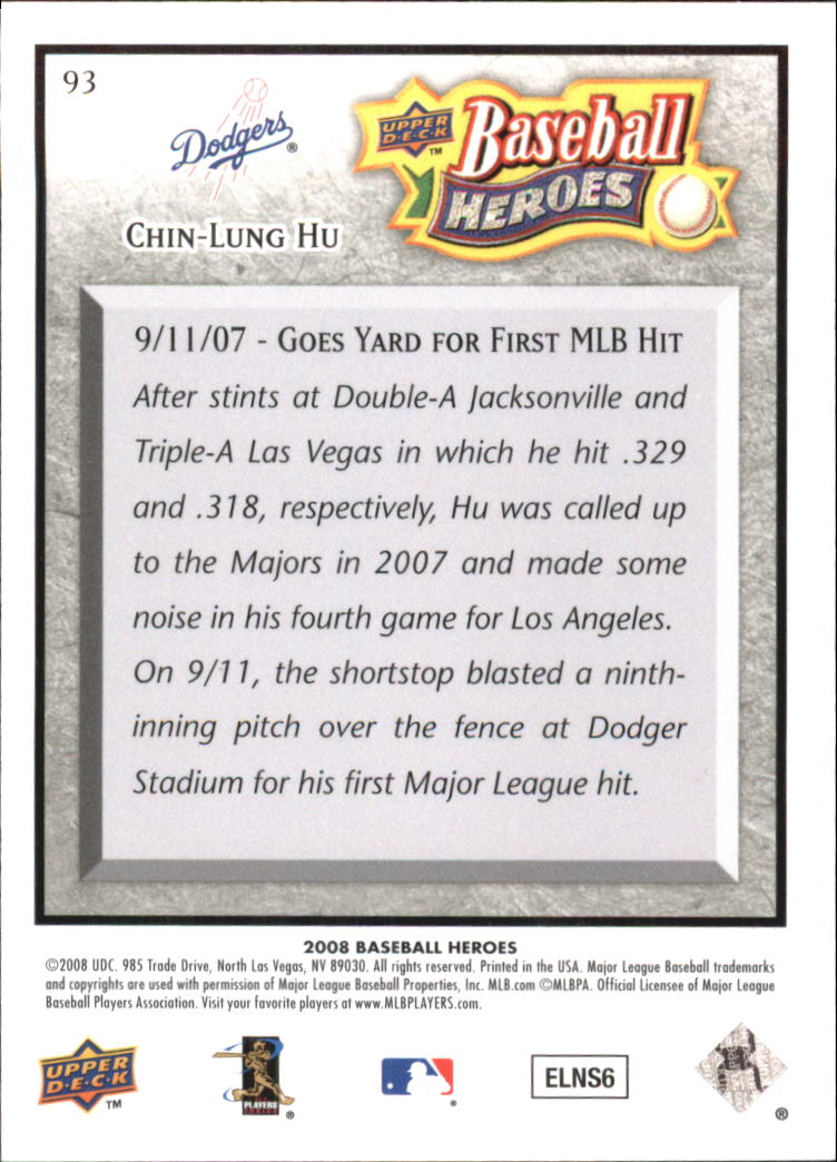 2008 Upper Deck Heroes Charcoal #93 Chin-Lung Hu back image