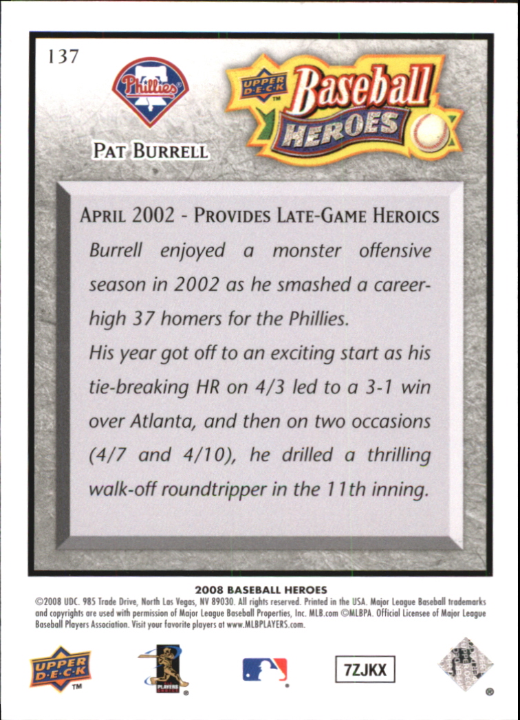 2008 Upper Deck Heroes Charcoal #137 Pat Burrell back image