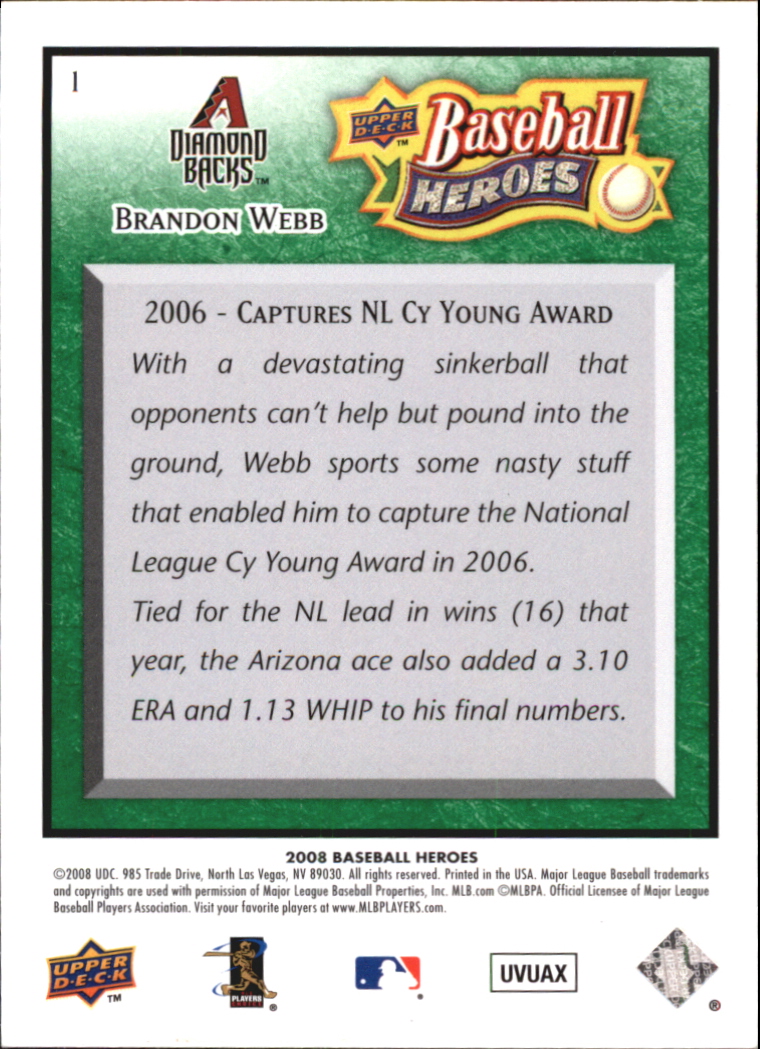 2008 Upper Deck Heroes Emerald #1 Brandon Webb back image