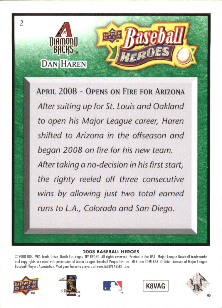 2008 Upper Deck Heroes Emerald #2 Dan Haren back image