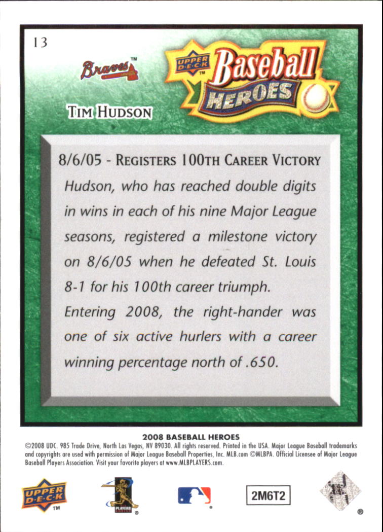 2008 Upper Deck Heroes Emerald #13 Tim Hudson back image