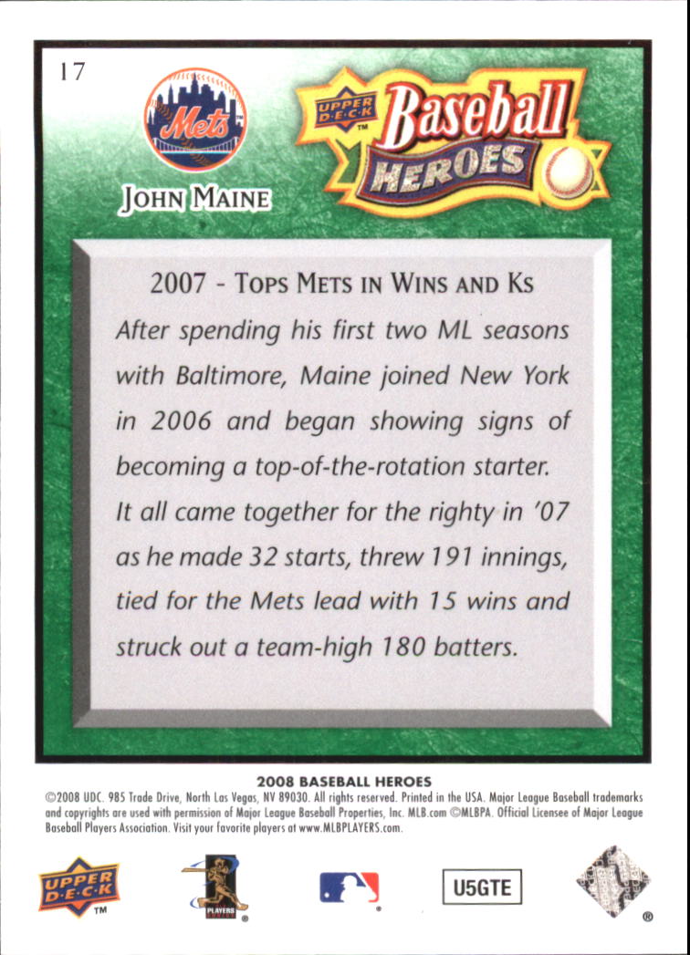 2008 Upper Deck Heroes Emerald #17 John Maine back image