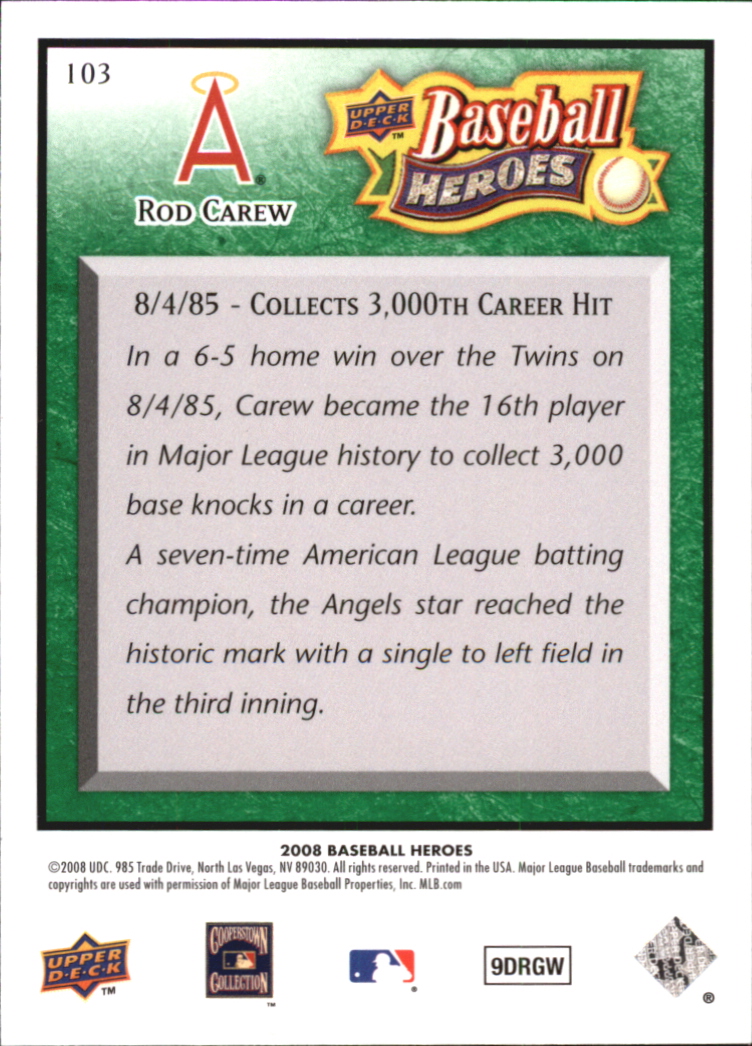 2008 Upper Deck Heroes Emerald #103 Rod Carew back image