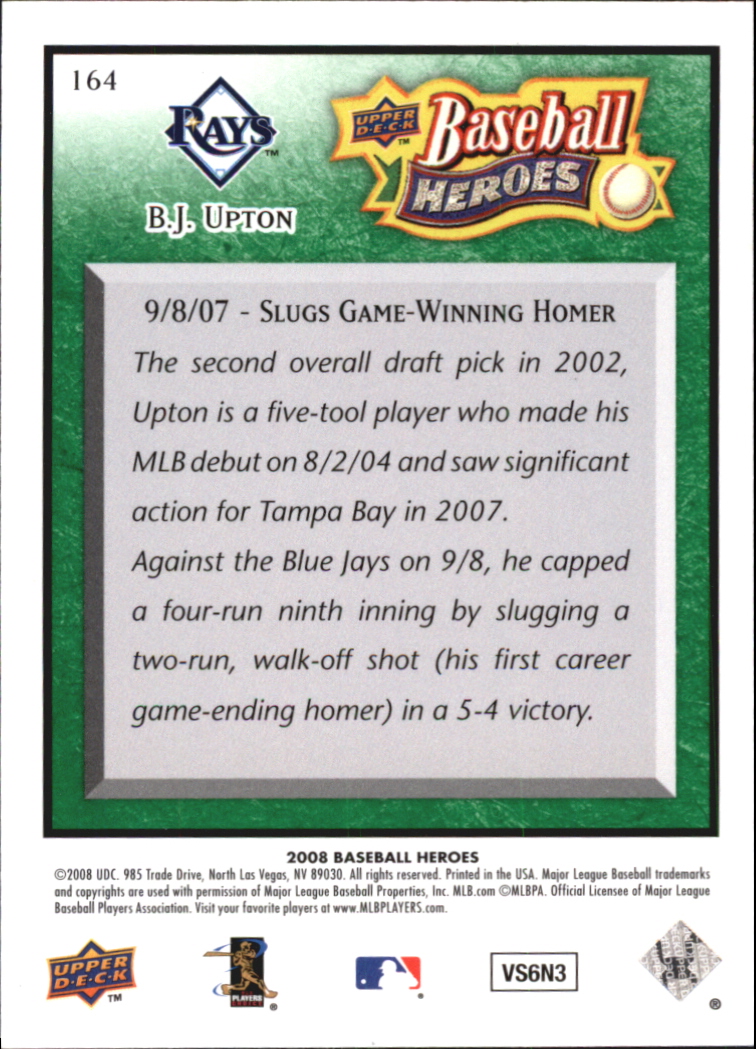 2008 Upper Deck Heroes Emerald #164 B.J. Upton back image
