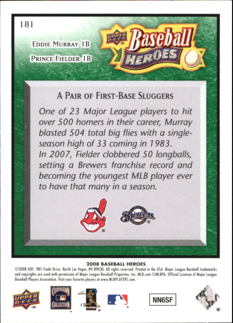2008 Upper Deck Heroes Emerald #181 Eddie Murray/Prince Fielder back image