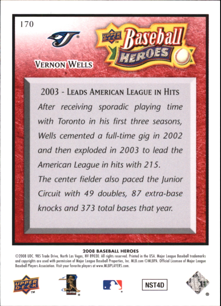 2008 Upper Deck Heroes Red #170 Vernon Wells back image