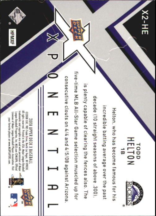 2008 Upper Deck X Xponential 2 #HE Todd Helton back image