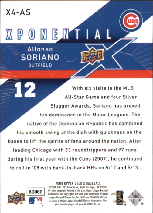 2008 Upper Deck X Xponential 4 #AS Alfonso Soriano back image