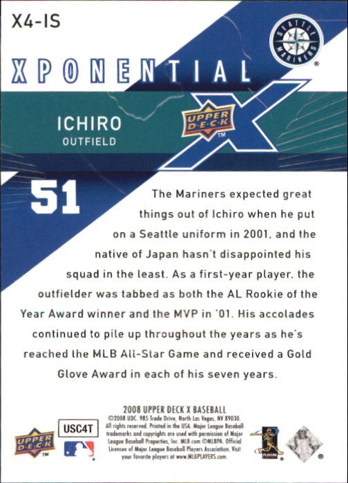 2008 Upper Deck X Xponential 4 #IS Ichiro Suzuki back image