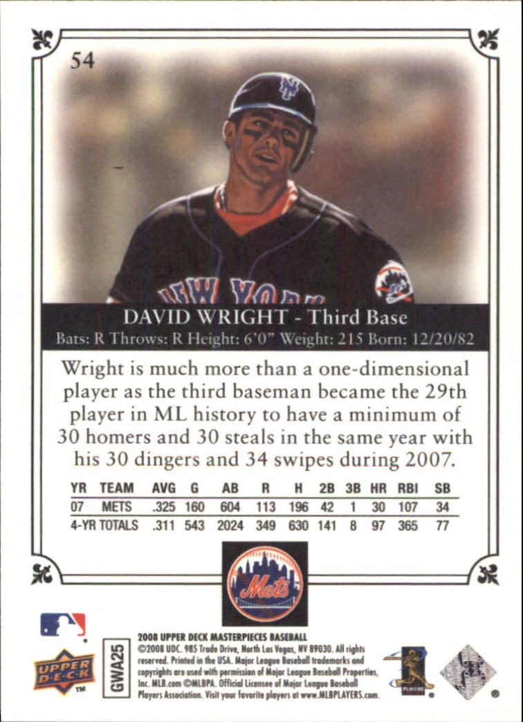 2008 UD Masterpieces #54 David Wright back image