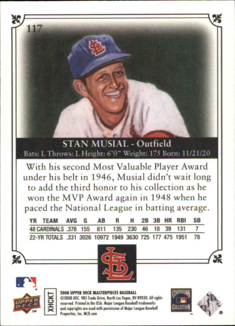 2008 UD Masterpieces #117 Stan Musial SP back image
