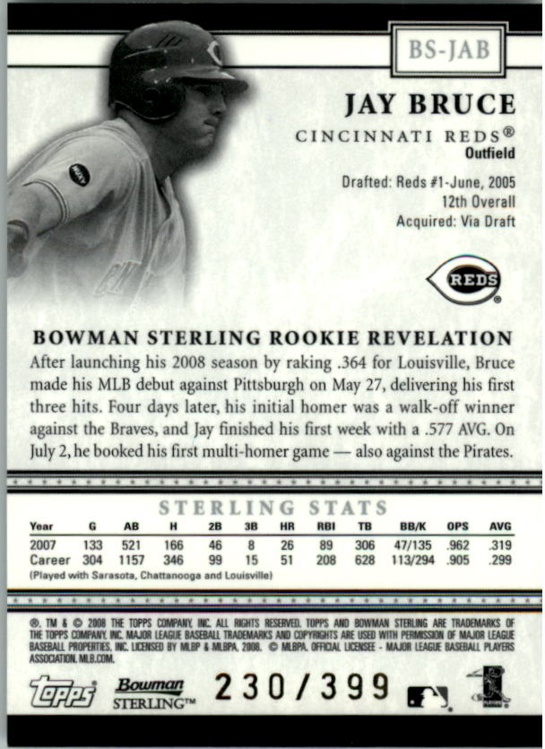 2008 Bowman Sterling #JABa Jay Bruce (RC) back image
