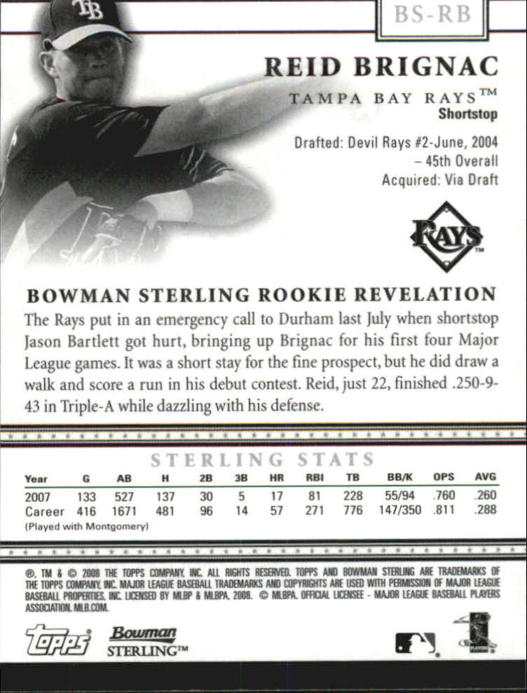 2008 Bowman Sterling #RB Reid Brignac (RC) back image