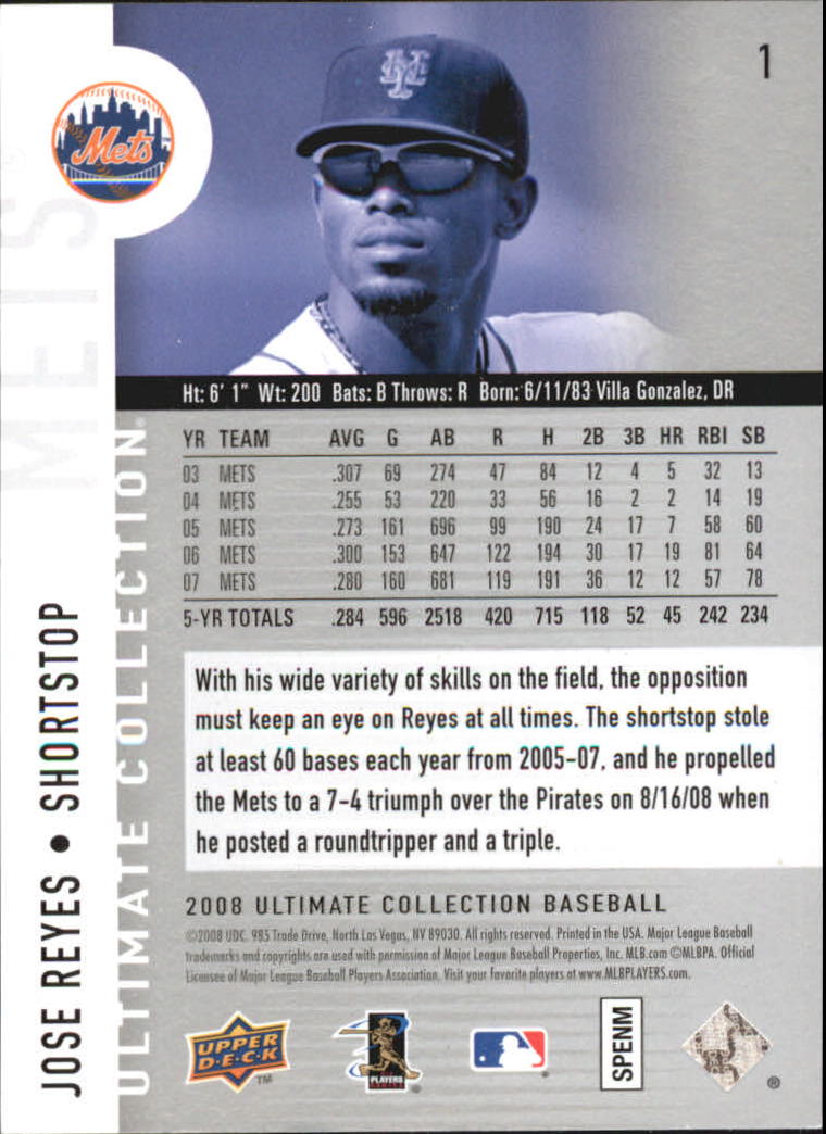 2008 Ultimate Collection #1 Jose Reyes back image
