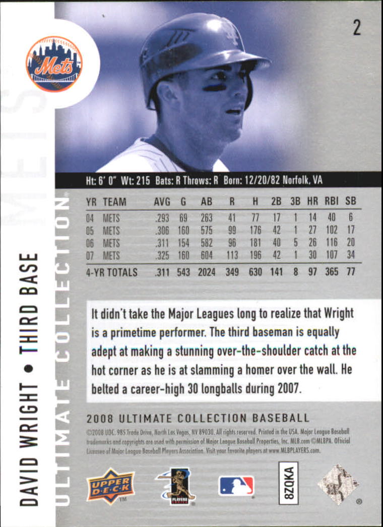 2008 Ultimate Collection #2 David Wright back image