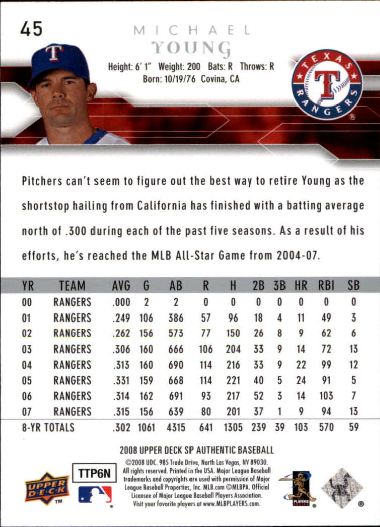 2008 SP Authentic #45 Michael Young back image