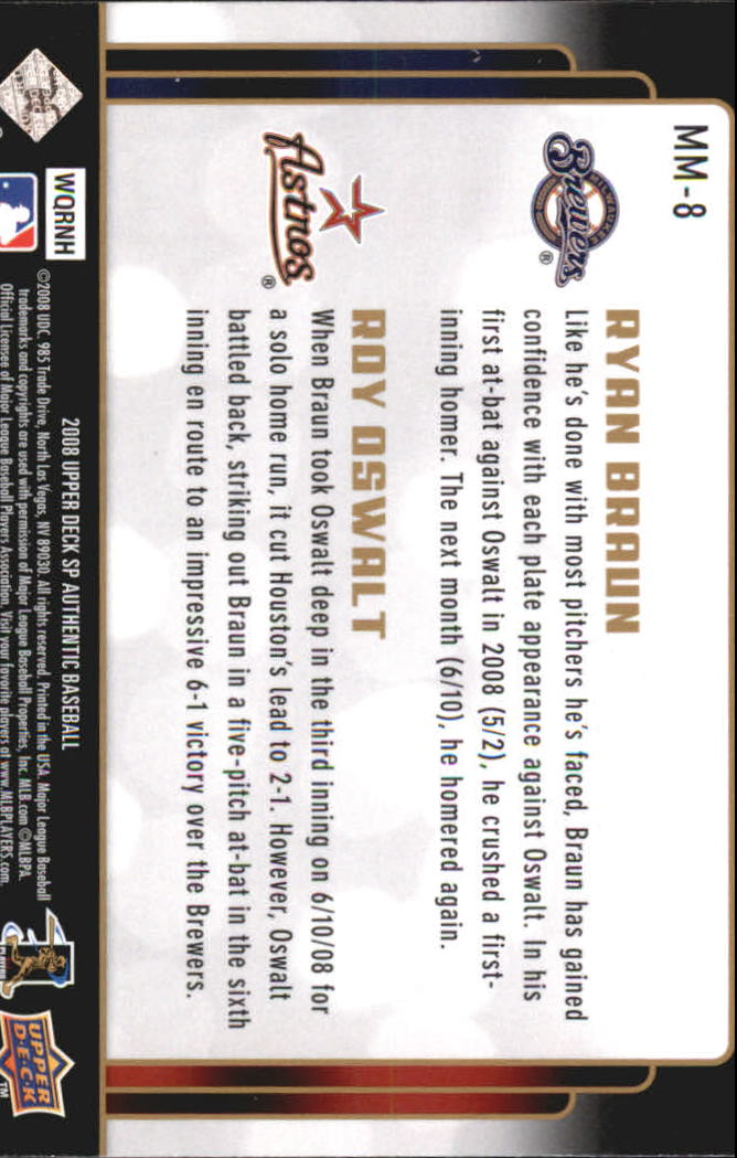 2008 SP Authentic Marquee Matchups #MM8 Ryan Braun/Roy Oswalt back image