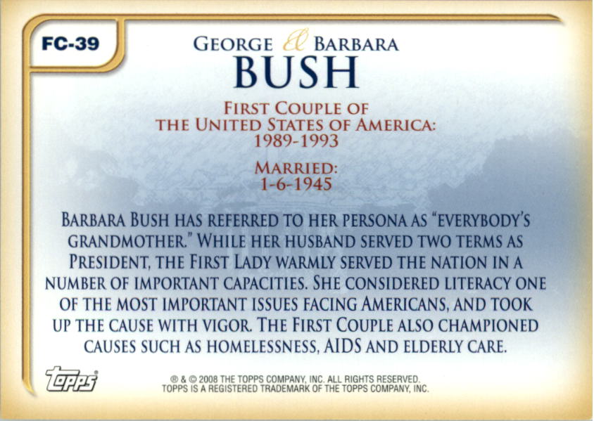 2008 Topps Update First Couples #FC39 George Bush /Barbara Bush back image