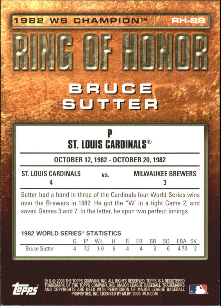 2008 Topps Update Ring of Honor World Series Champions #BS Bruce Sutter back image