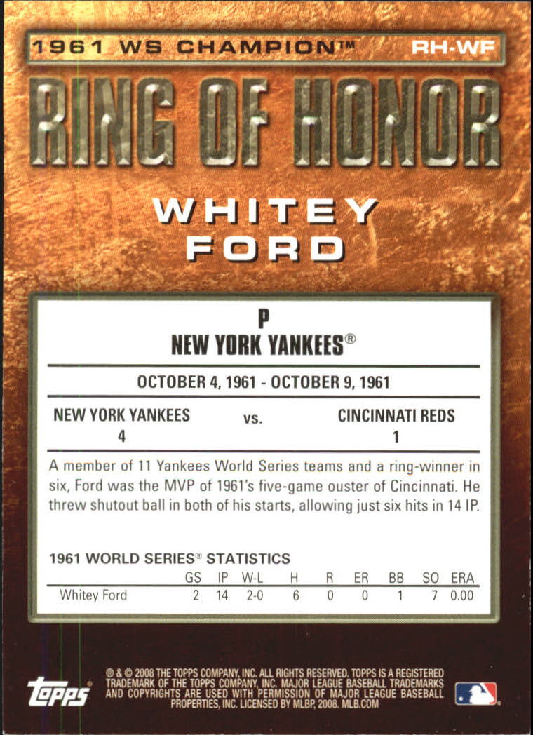 2008 Topps Update Ring of Honor World Series Champions #WF Whitey Ford back image