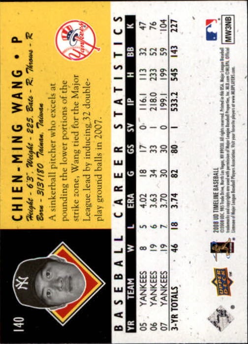 2008 Upper Deck Timeline #140 Chien-Ming Wang 94 ATH back image
