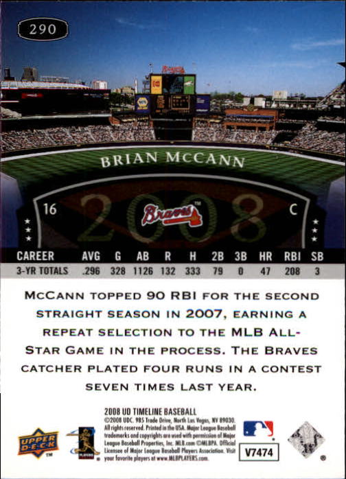 2008 Upper Deck Timeline #290 Brian McCann 04 TT back image
