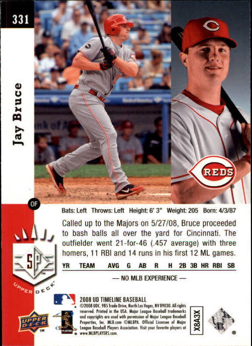 2008 Upper Deck Timeline #331 Jay Bruce 93 SP back image