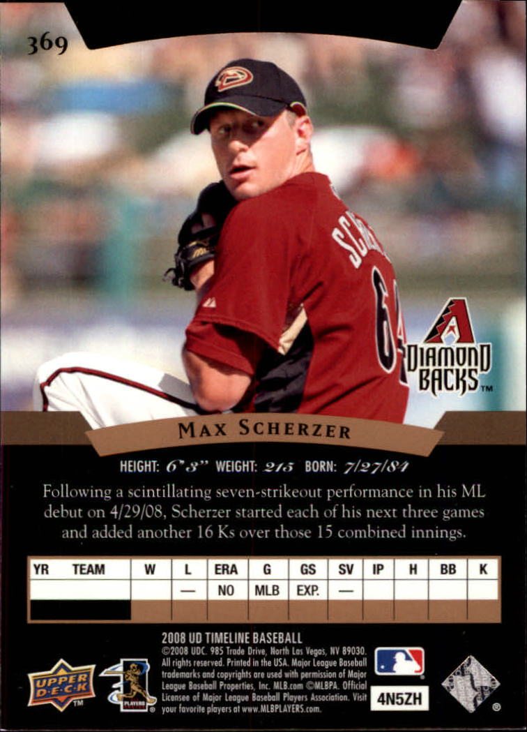 2008 Upper Deck Timeline #369 Max Scherzer 95 SP back image