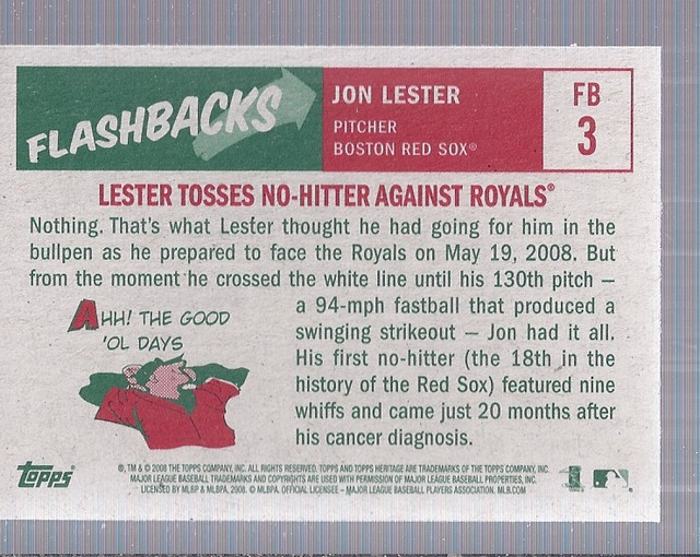 2008 Topps Heritage Flashbacks #FB3 Jon Lester back image