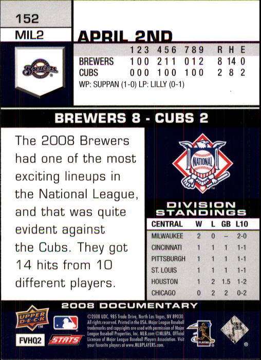 2008 Upper Deck Documentary #152 Prince Fielder back image