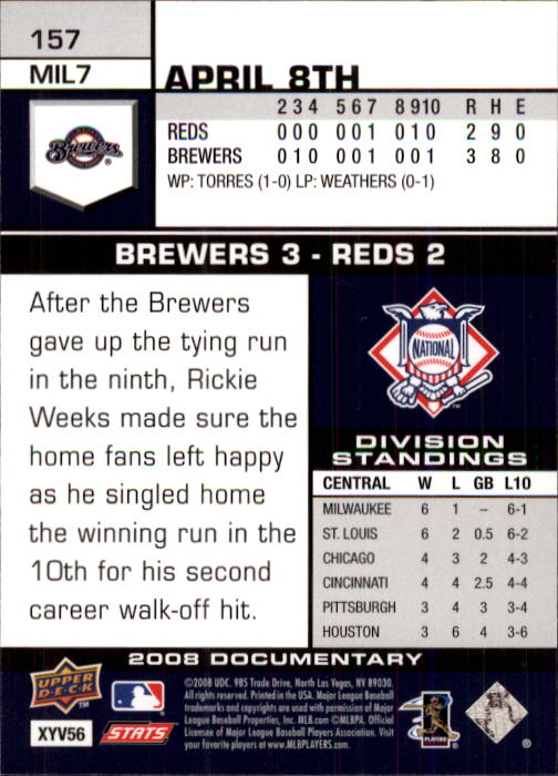 2008 Upper Deck Documentary #157 Prince Fielder back image