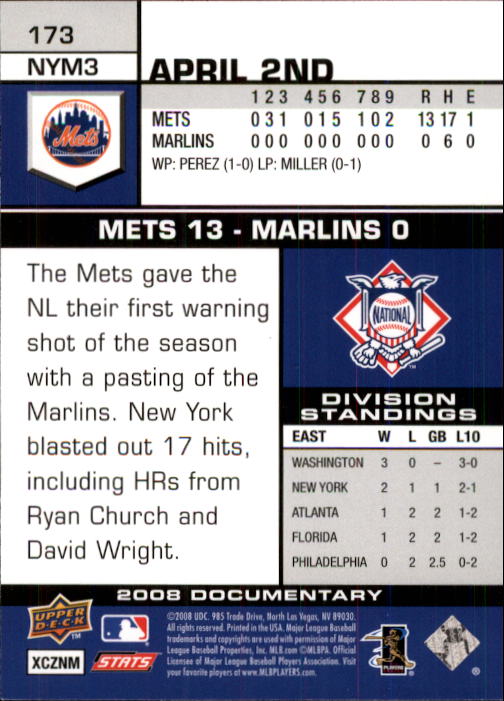 2008 Upper Deck Documentary #173 David Wright back image
