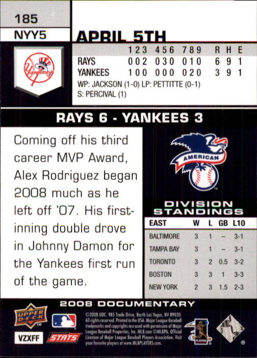 2008 Upper Deck Documentary #185 Robinson Cano back image