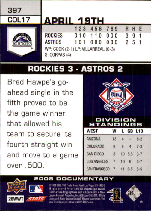 2008 Upper Deck Documentary #397 Aaron Cook back image