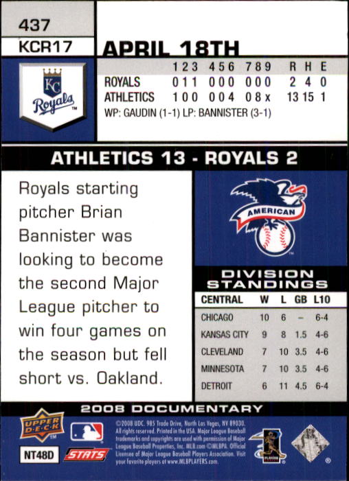 2008 Upper Deck Documentary #437 Billy Butler back image