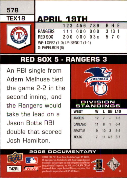 2008 Upper Deck Documentary #578 David Murphy back image