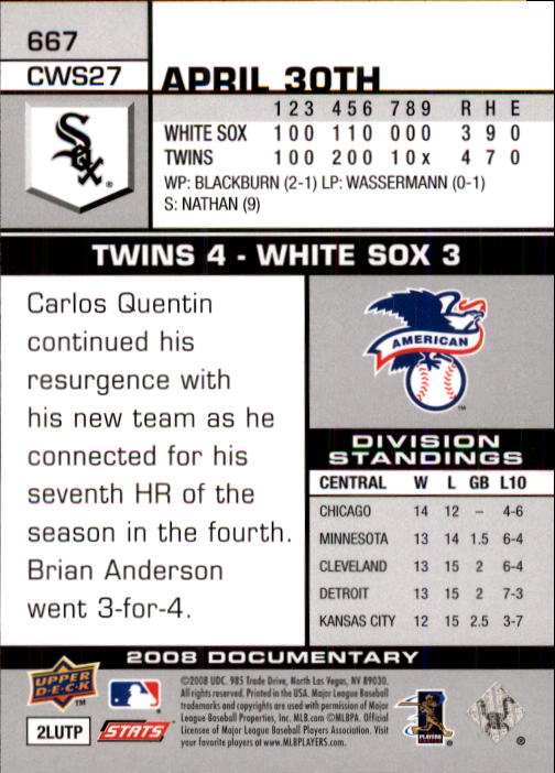 2008 Upper Deck Documentary #667 Alexei Ramirez RC back image