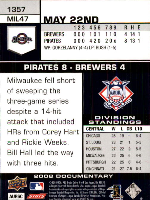 2008 Upper Deck Documentary #1357 Prince Fielder back image