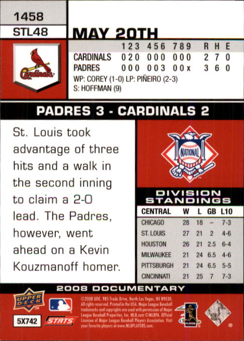 2008 Upper Deck Documentary #1458 Adam Wainwright back image