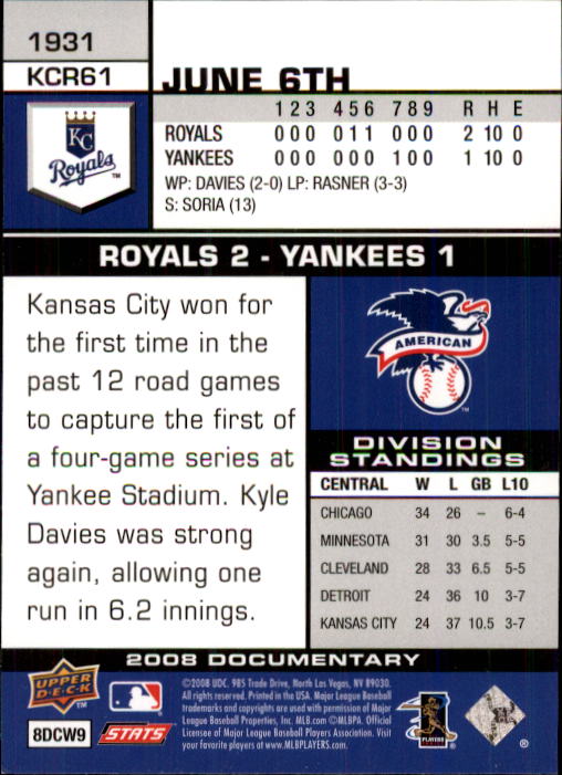 2008 Upper Deck Documentary #1931 Gil Meche back image