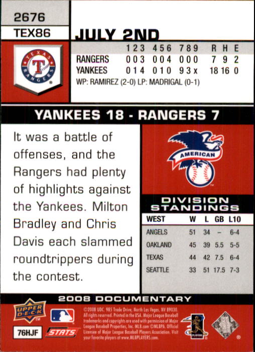 2008 Upper Deck Documentary #2676 Josh Hamilton back image