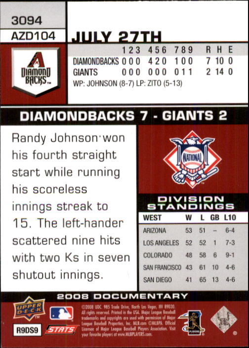 2008 Upper Deck Documentary #3094 Conor Jackson back image