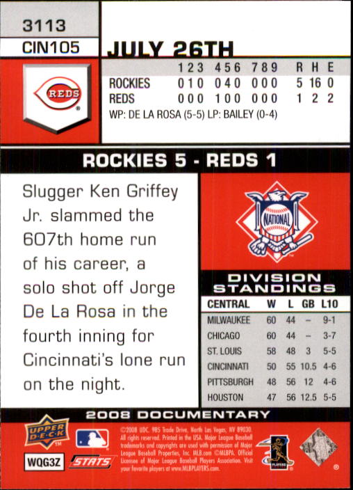 2008 Upper Deck Documentary #3113 Jay Bruce (RC) back image