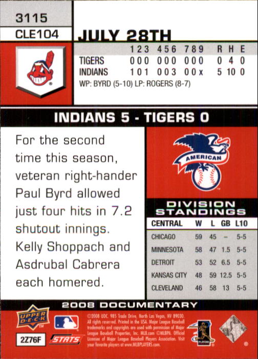 2008 Upper Deck Documentary #3115 Cliff Lee back image