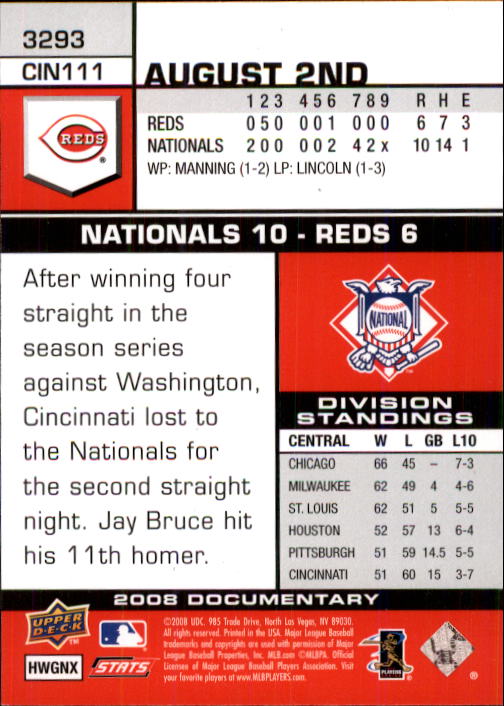 2008 Upper Deck Documentary #3293 Jay Bruce (RC) back image
