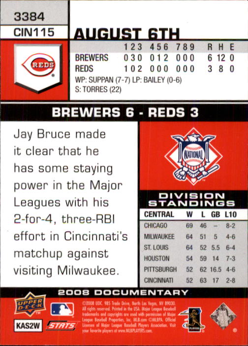 2008 Upper Deck Documentary #3384 Johnny Cueto RC back image