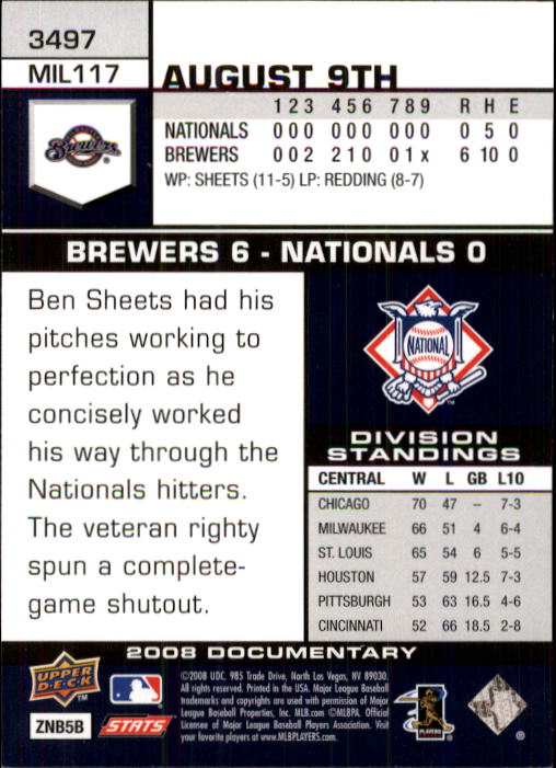 2008 Upper Deck Documentary #3497 Prince Fielder back image